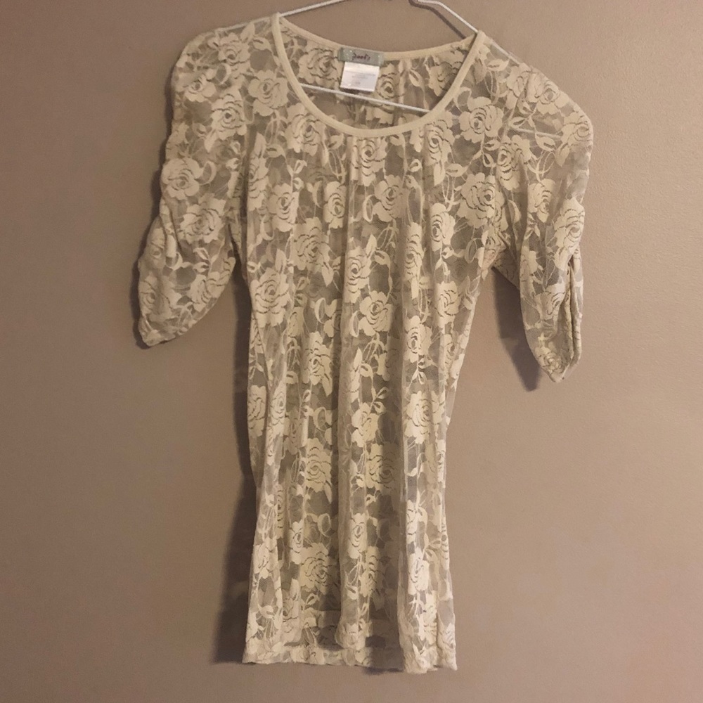 Beige Floral See Through Top